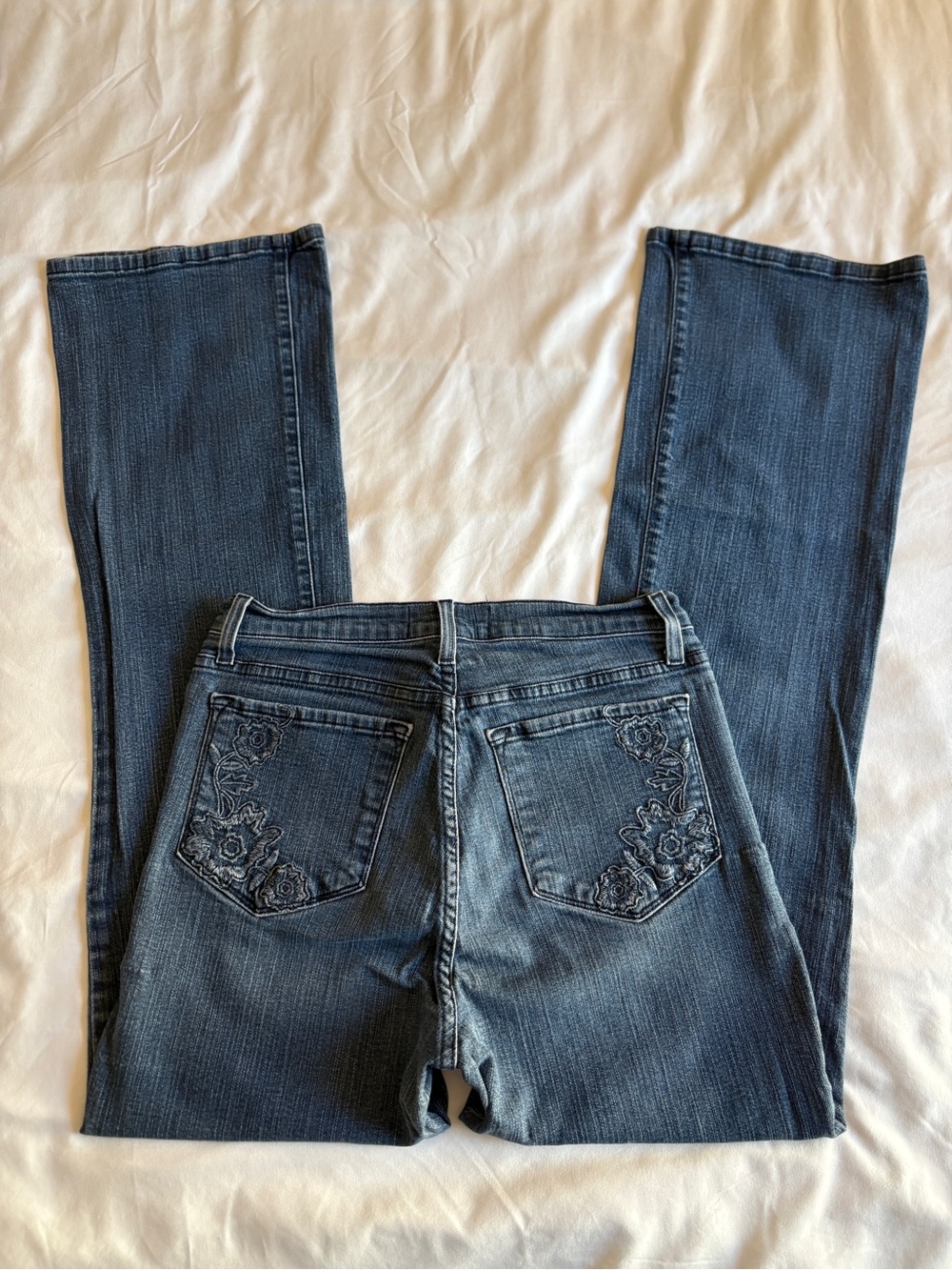 NYDJ Dark Wash High Waist Bootcut Jeans Floral Rose Embroidered Pocket Y2K